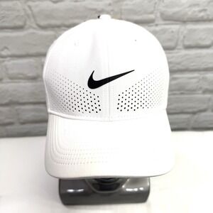 Nike Golf Mens Hat Cap Perforated Swoosh Flex Dri-Fit ADV White L/XL FB5633-100